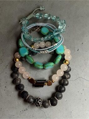 Turquoise & Pink Gemstone Stackable Women’s Bracelet Set
